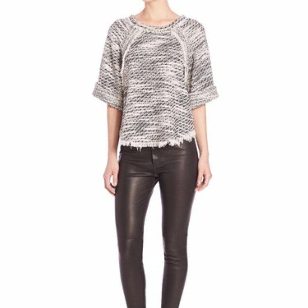 Pre-loved IRO Licia Black & Ivory Tweed Popover Sweater - Women's 40